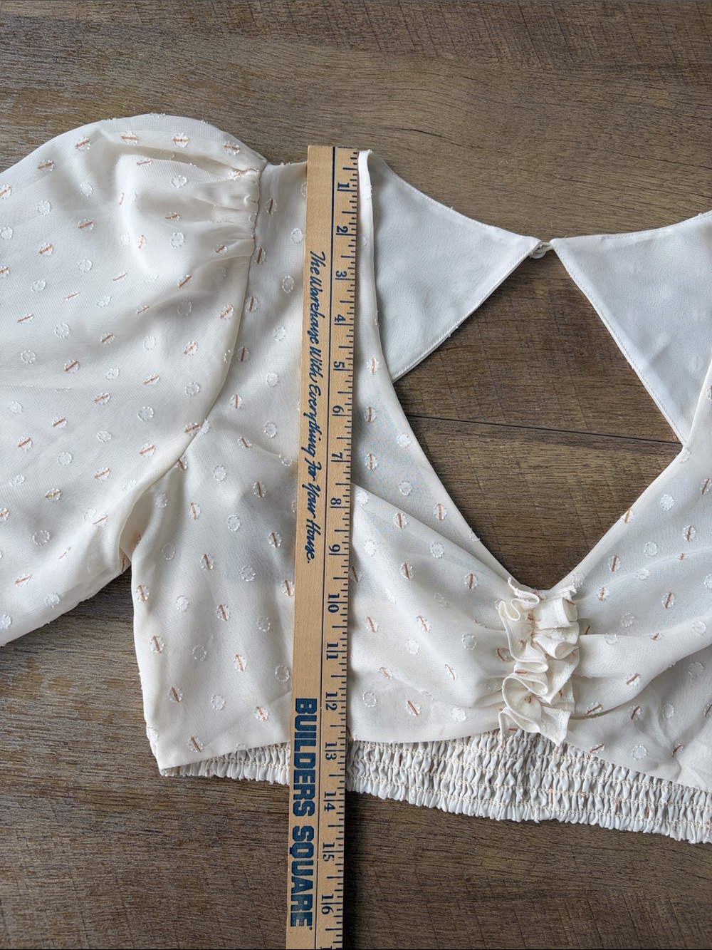 AFRM M Ivory Puff Sleeve Crop Top Gold Detail Open Back Romantic Boho - Picture 9 of 10